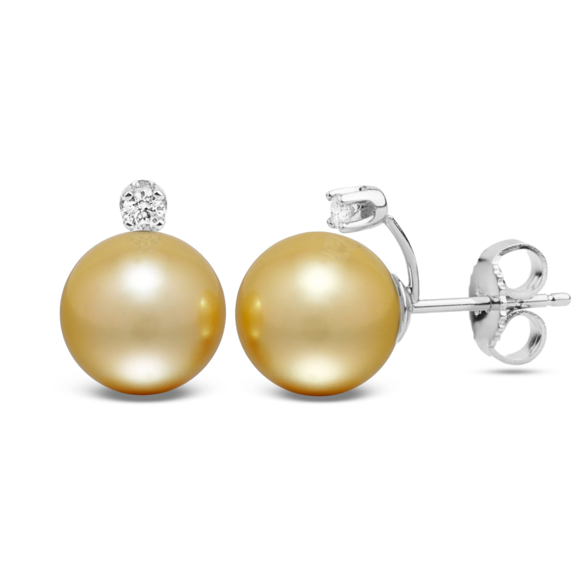Starlight Collection 10.0-11.0 mm Golden South Sea Pearl & Diamond Stud Earrings
