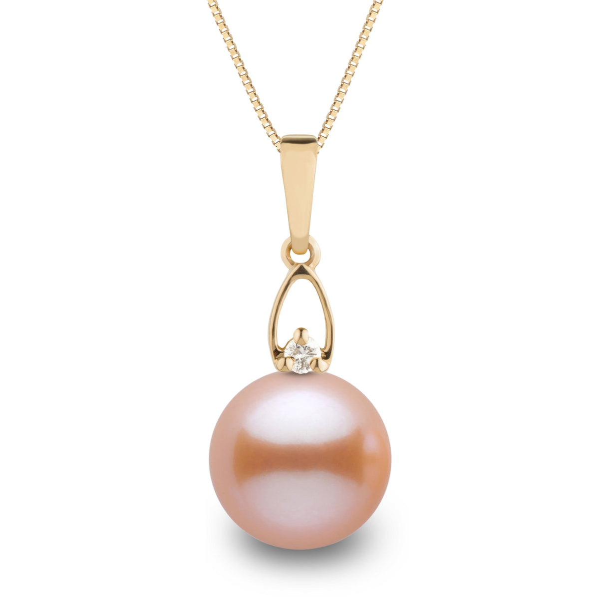 Juliet Collection 10.0-11.0 mm Pink to Peach Freshadama Pearl and Diamond Pendant in 14K White Gold on a Box Chain