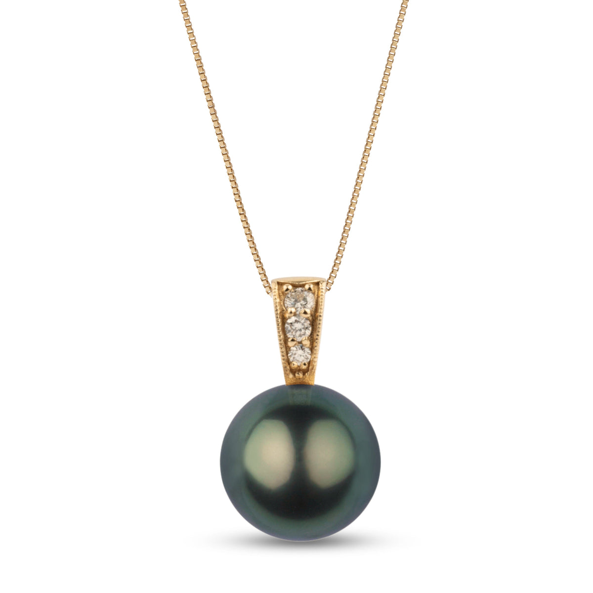 Pearl pendant with gold chain on a white background
