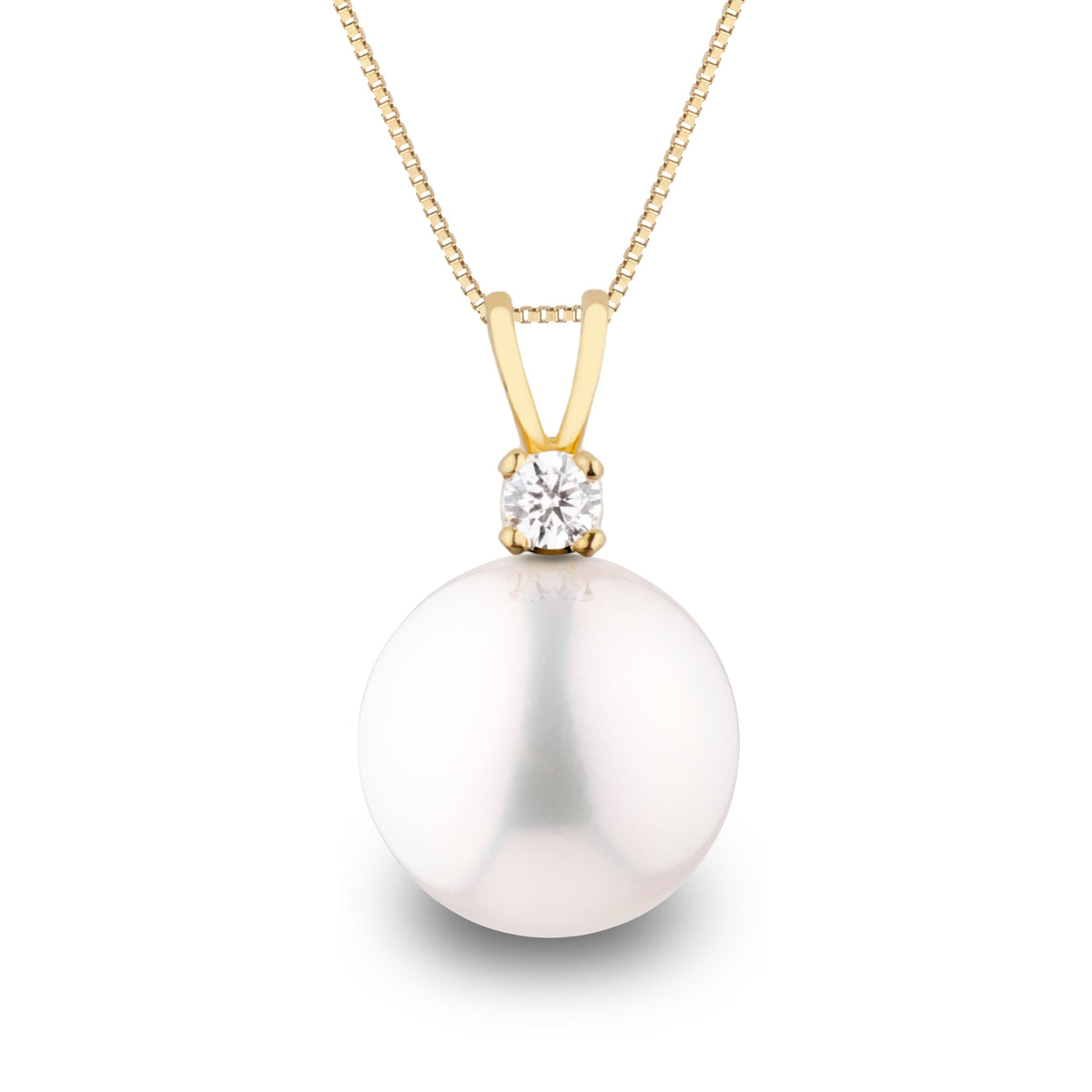 Grand Harmony Collection 10.0-11.0 mm White Freshadama Pearl & Diamond Pendant in 14K White Gold on a Box Chain