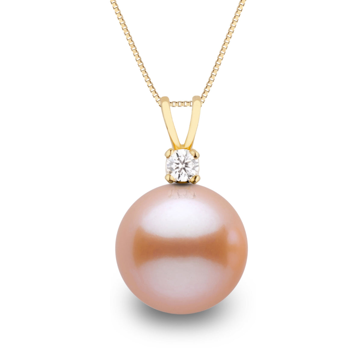 Grand Harmony Collection 10.0-11.0 mm Pink to Peach Freshadama Pearl & Diamond Pendant in 14K White Gold on a Box Chain