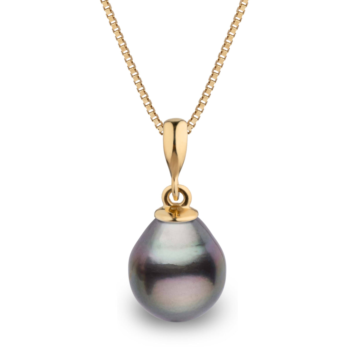 Grace Collection 10.0-11.0 mm Tahitian Drop Pearl Pendant in 14K Yellow Gold on a Box Chain