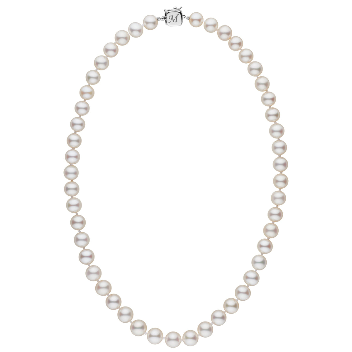 Personalized 18 Inch 8.5-9.0 mm AAA White Freshwater Pearl Square Clasp Necklace