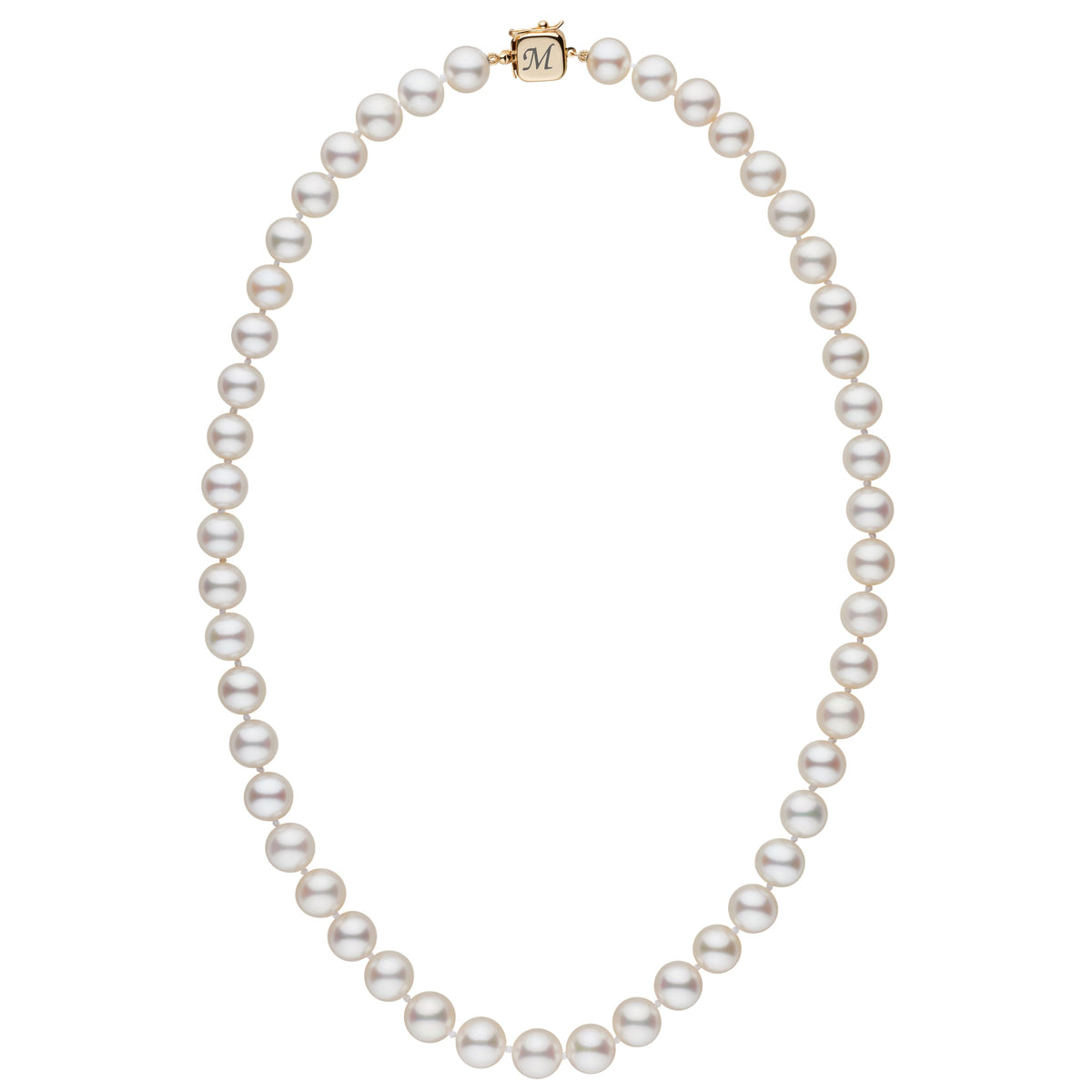 Personalized 18 Inch 8.5-9.0 mm AAA White Freshwater Pearl Square Clasp Necklace