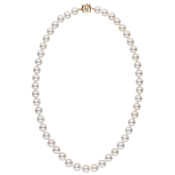 Personalized 8.5-9.0 mm AAA White Freshwater Pearl Square Clasp Necklace