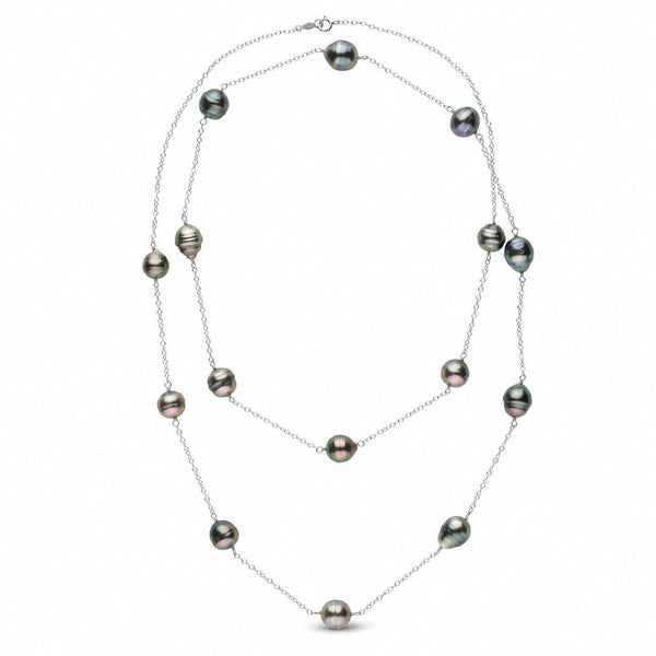 35-inch 9.0-10.0 mm AAA Tahitian Baroque Tin Cup Necklace white gold
