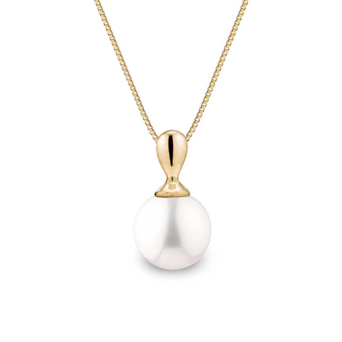 Dew Collection 6.5-7.0 mm White Freshadama Pearl Pendant in 14K White Gold on a Box Chain
