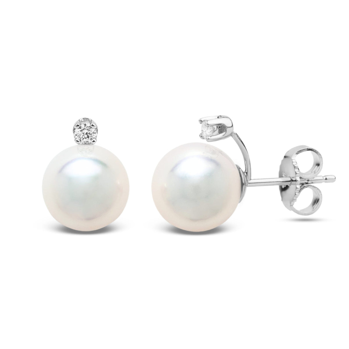 Starlight Collection 7.0-7.5 mm White Akoya Pearl & Diamond Stud Earrings