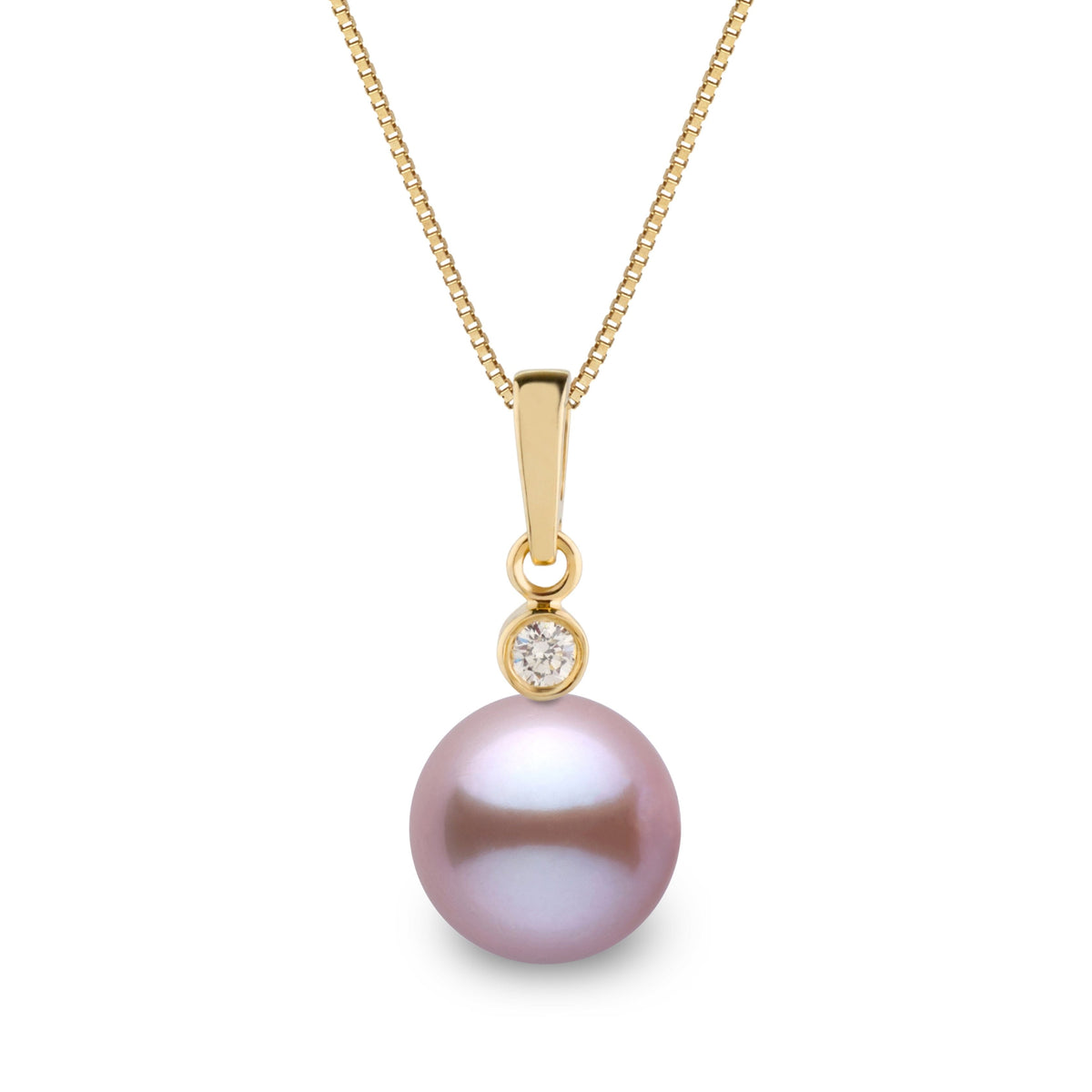 Brilliant Collection 8.5-9.0 mm Lavender Freshadama Pearl and Diamond Pendant in 14K White Gold on a Box Chain