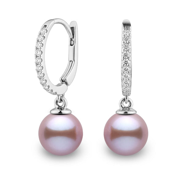 Eternal Collection 8.5-9.0 mm Lavender Freshadama Pearl & Diamond Dangle Earrings in 14K White Gold