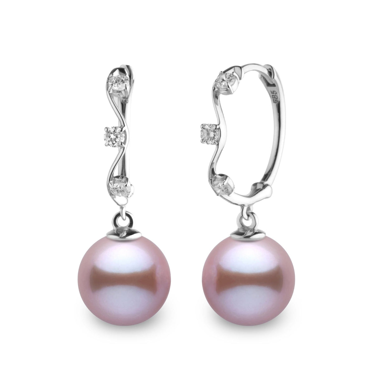 Vine Collection 8.5-9.0 mm Lavender Freshadama Freshwater Pearl and Diamond Hoop Earrings in 14K White Gold