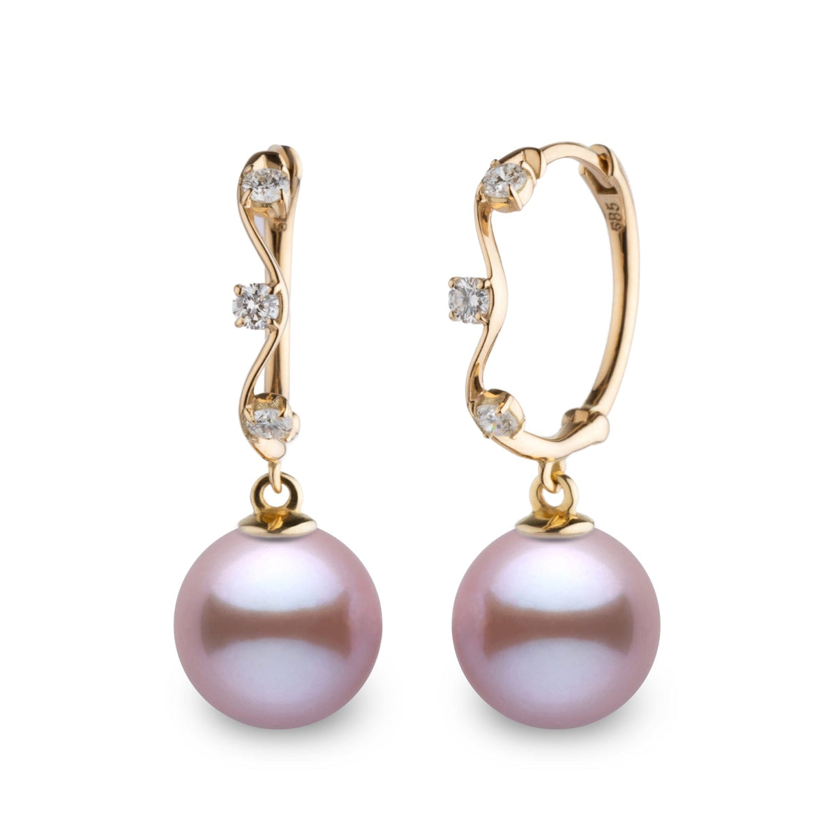 Vine Collection 8.5-9.0 mm Lavender Freshadama Freshwater Pearl and Diamond Hoop Earrings, view 2