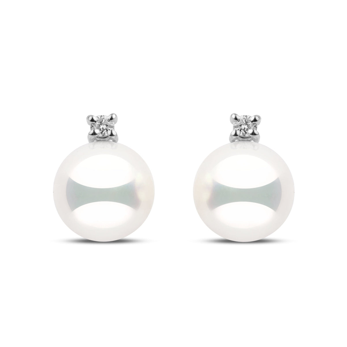 Starlight Collection 8.5-9.0 mm Natural White Hanadama Pearl and Diamond Stud Earrings white gold