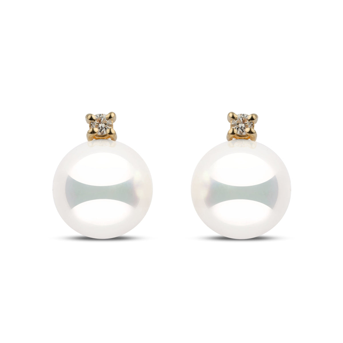 Starlight Collection 8.5-9.0 mm Natural White Hanadama Pearl and Diamond Stud Earrings yellow gold