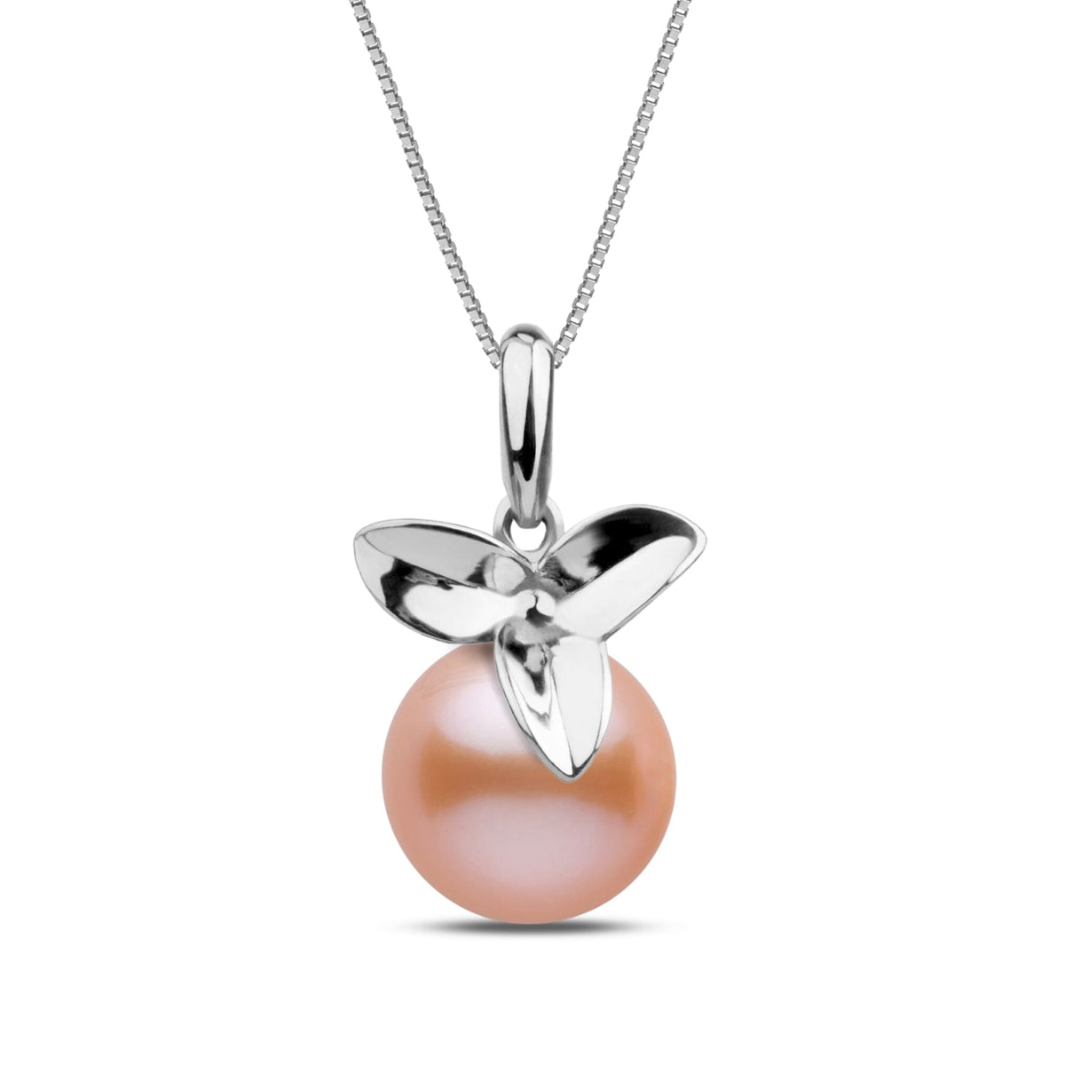 Blossom Collection 8.5-9.0 mm Pink to Peach Freshadama Pearl Pendant in white-gold-1 on a Box Chain