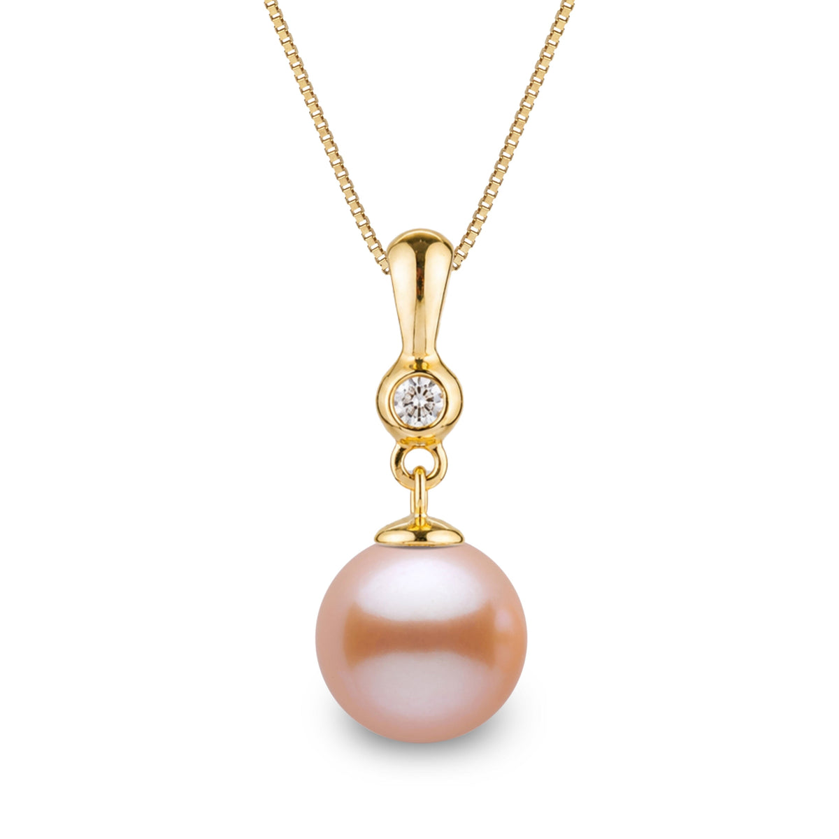 Romantic Collection 8.5-9.0 mm Pink to Peach Freshadama Pearl & Diamond Pendant in 14K White Gold on a Box Chain
