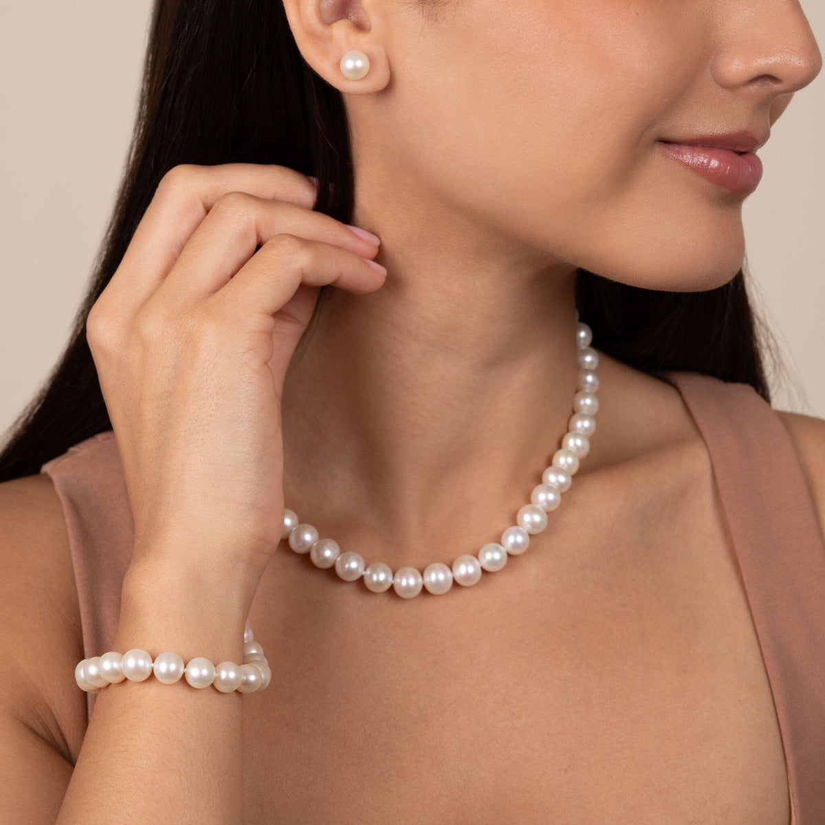 3-Piece Set of 8.5-9.0 mm White AA+ Freshwater Pearls 16 inches