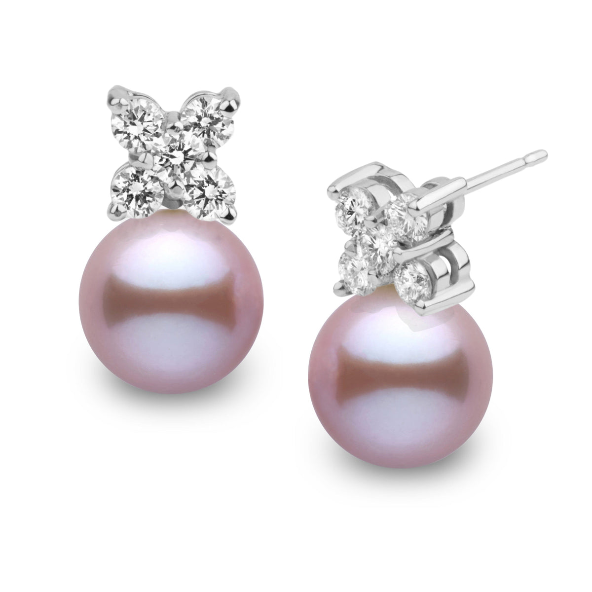 Kiss Collection 9.0-10.0 mm Lavender Freshadama Pearl and Diamond Earrings in 14K White Gold