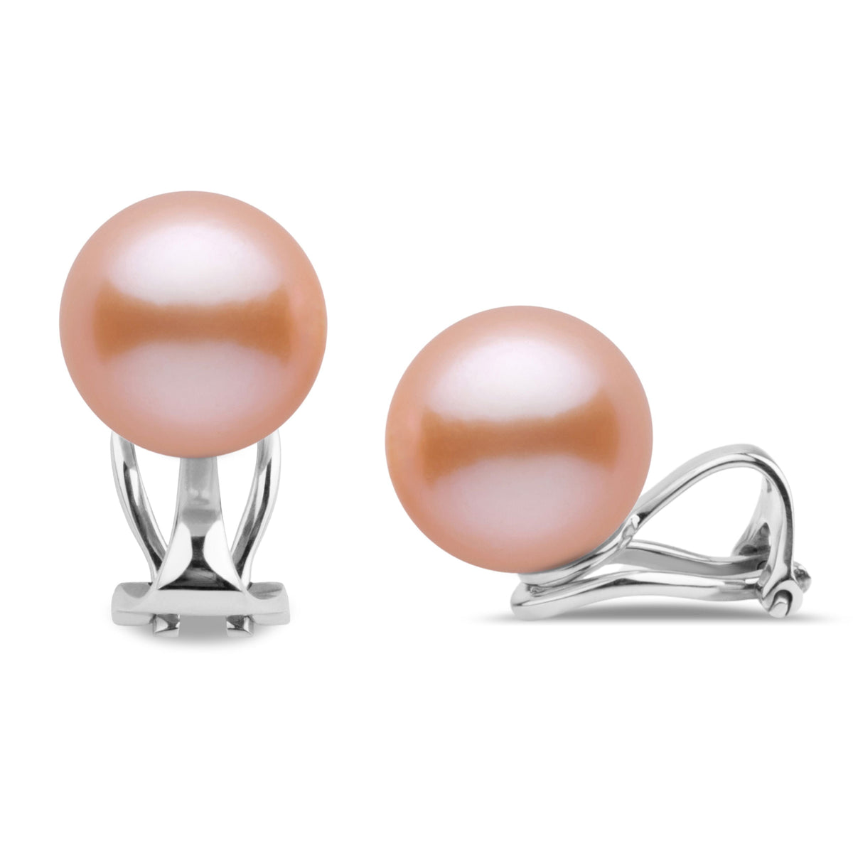 Clip Collection 9.0-10.0 mm Pink to Peach Freshadama Pearl Stud Earrings in 14K White Gold