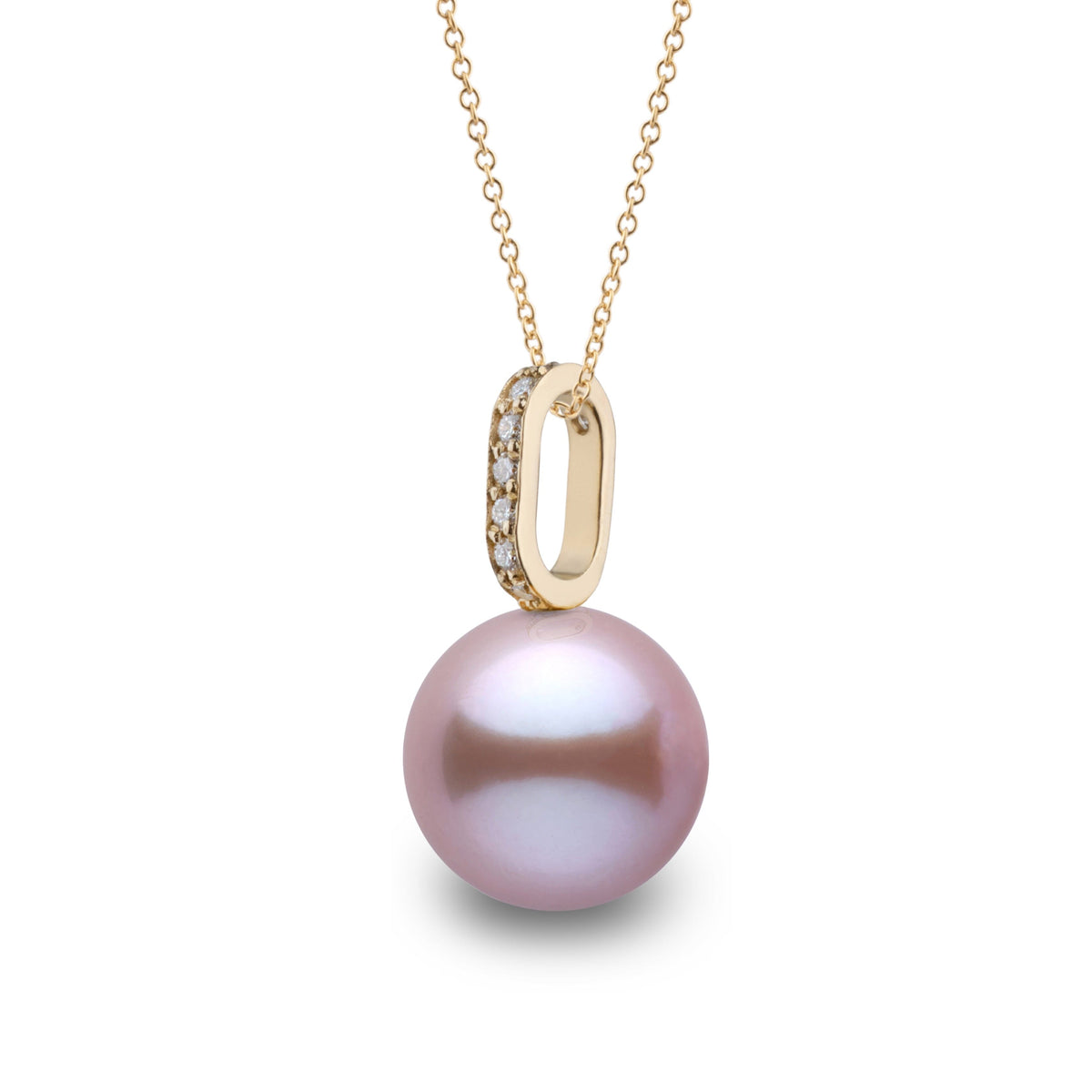 Forever Collection 9.0-10.0 mm Lavender Freshadama Pearl and Diamond Pendant in 14K Yellow Gold on a Box Chain