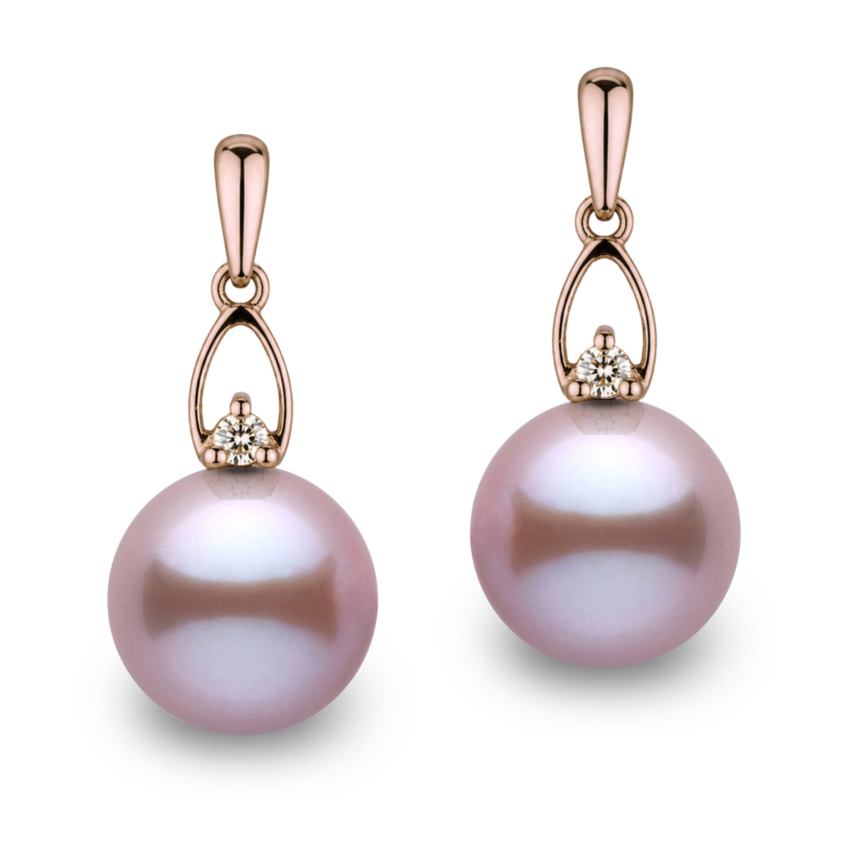 Juliet Collection 9.0-10.0 mm Lavender Freshadama Pearl and Diamond Earrings, view 3