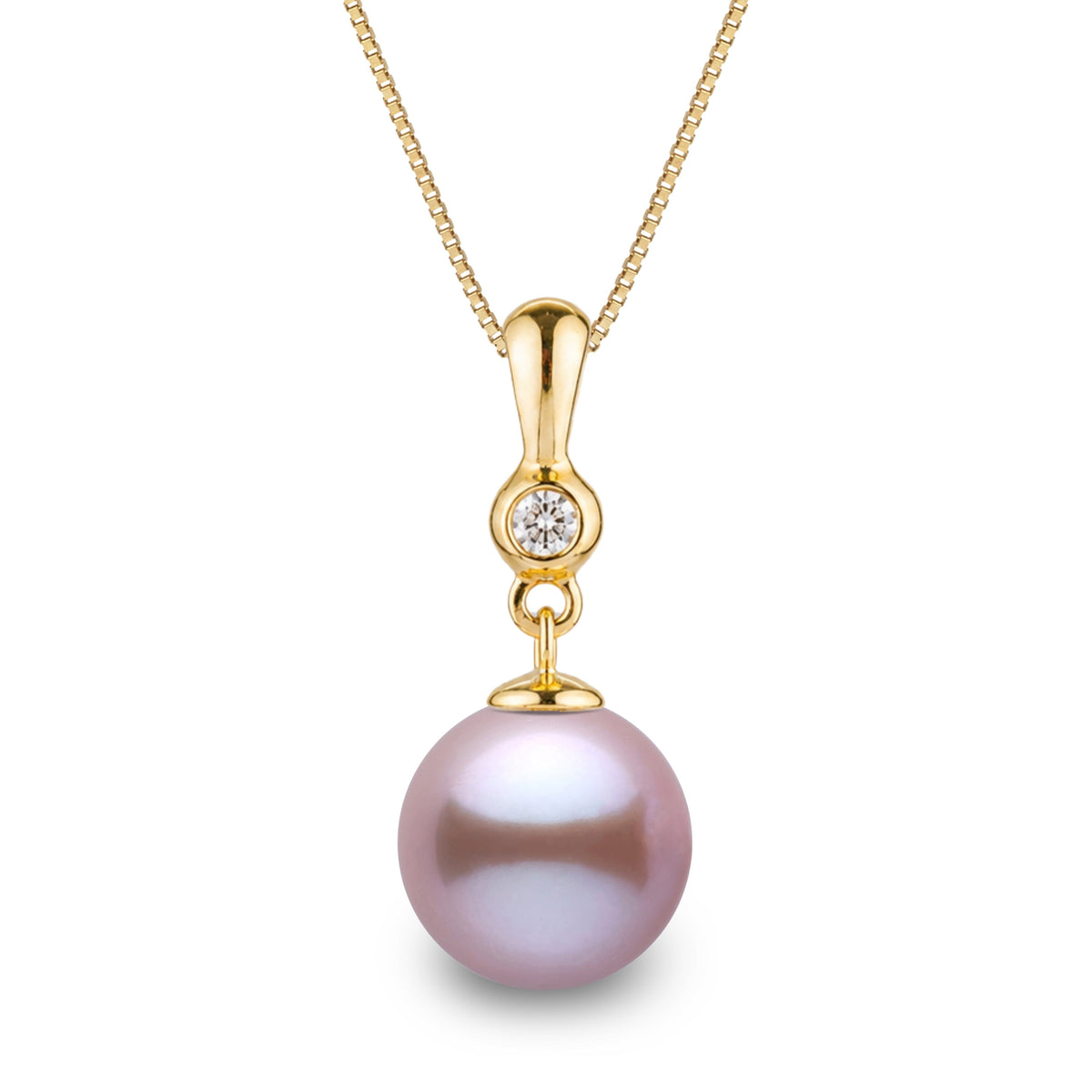 Romantic Collection 9.0-10.0 mm Lavender Freshadama Pearl & Diamond Pendant in 14K White Gold on a Box Chain