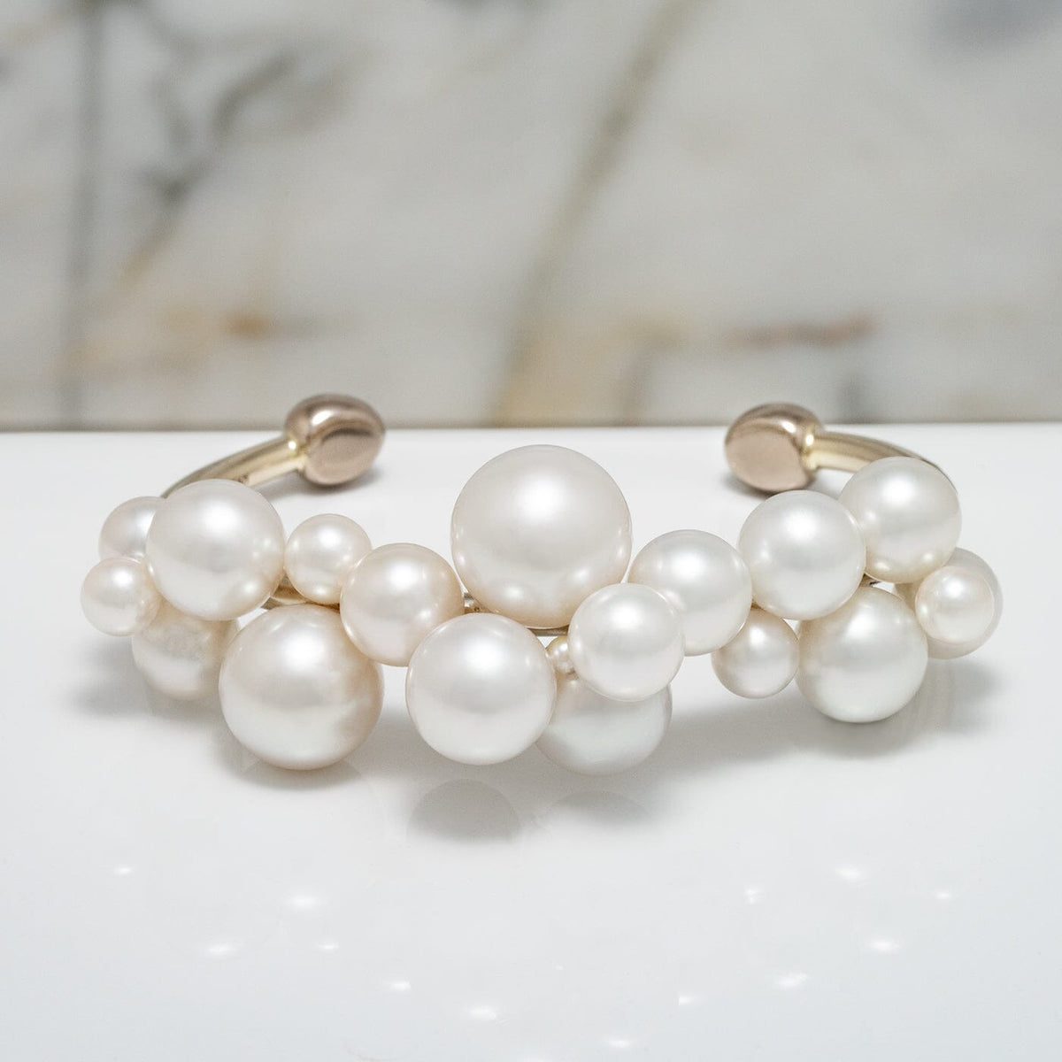 Assael Collection: 8.6-13.8 mm South Sea and Akoya Pearl Large Bubble Bangle, 18K White Gold