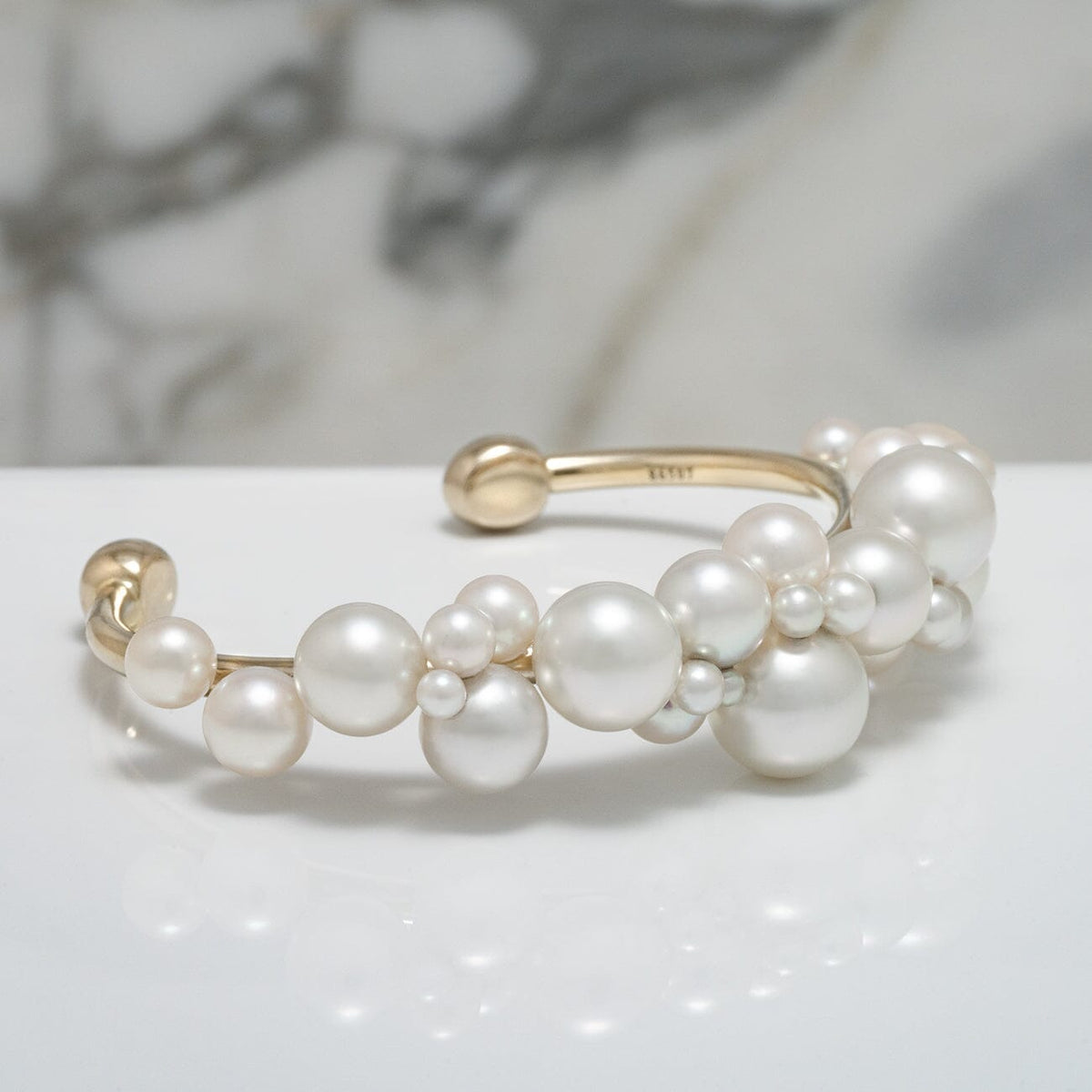 Assael Collection: 9.0-11.8 mm South Sea and Akoya Pearl Linear Bubble Bangle, 18K White Gold