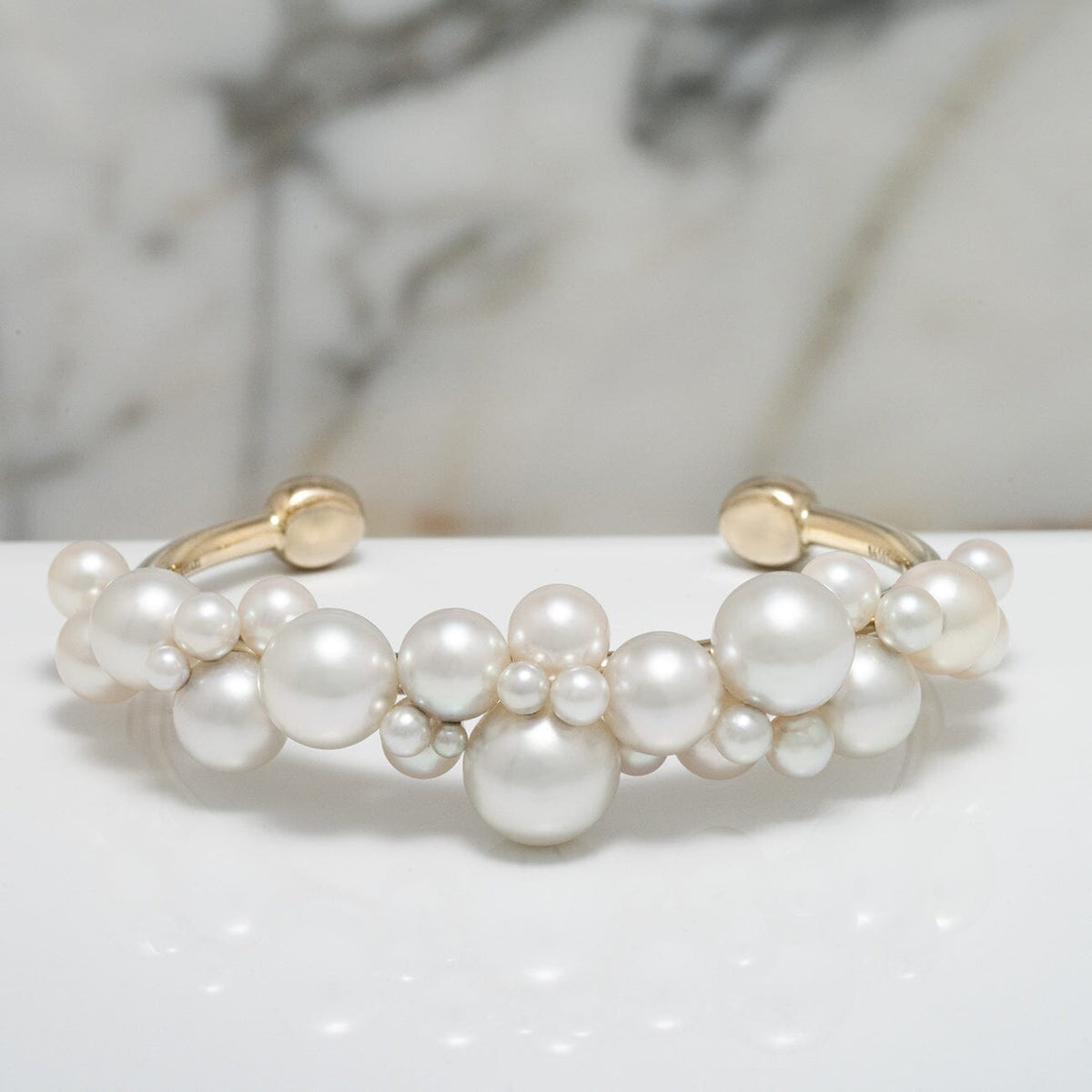 Assael Collection: 9.0-11.8 mm South Sea and Akoya Pearl Linear Bubble Bangle, 18K White Gold