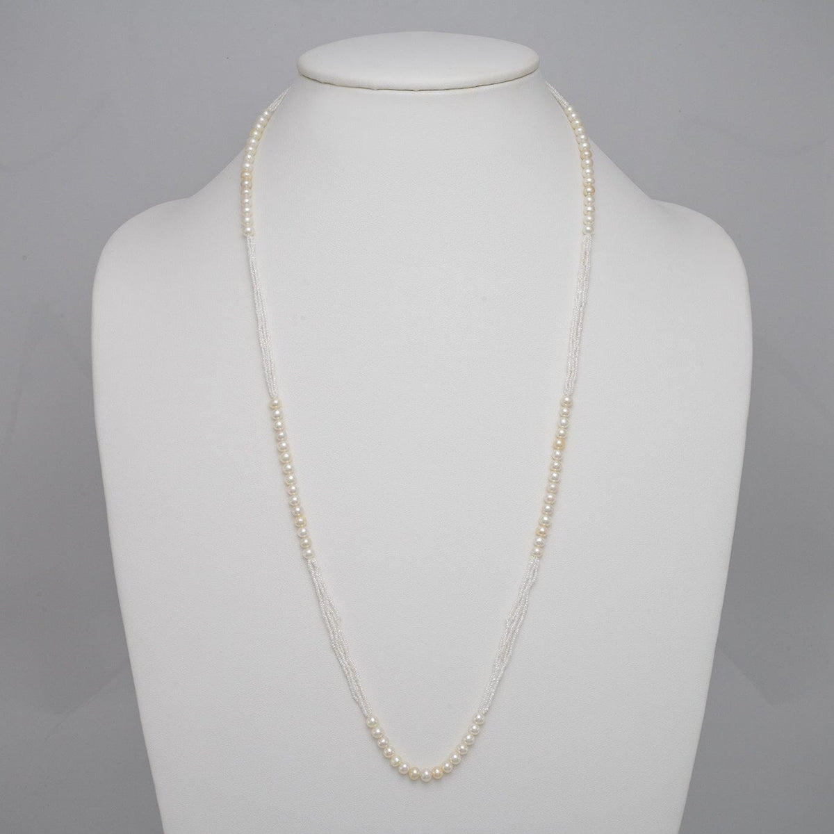 4.0-4.5 mm Natural White Akoya Pearl Round and Keshi Pearl Necklace, 27", SS