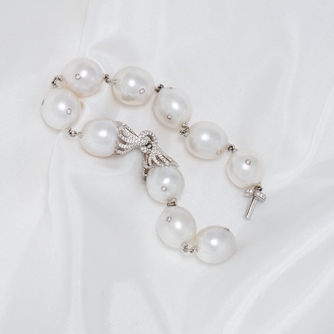 12.0-13.0 mm AAA White South Sea Pearl and Diamond Bracelet, view 2
