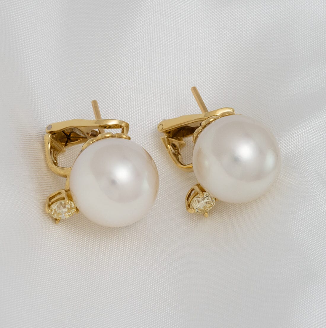 13.7 and 13.6 mm White South Sea Pearl and Diamond Earrings