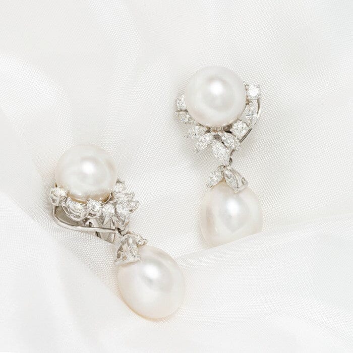 11.0-12.0 mm White South Sea Pearl and Diamond Earrings
