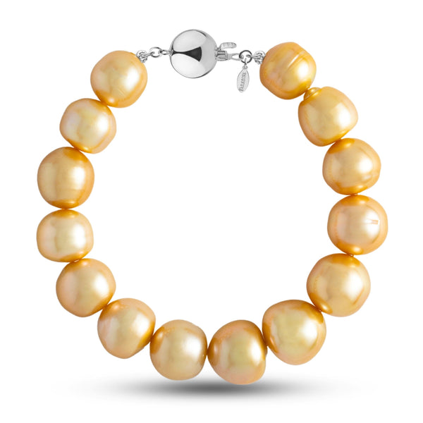 11.2-13.9 mm AA+/AAA Golden South Sea Baroque Pearl Bracelet with a white gold polished ball clasp