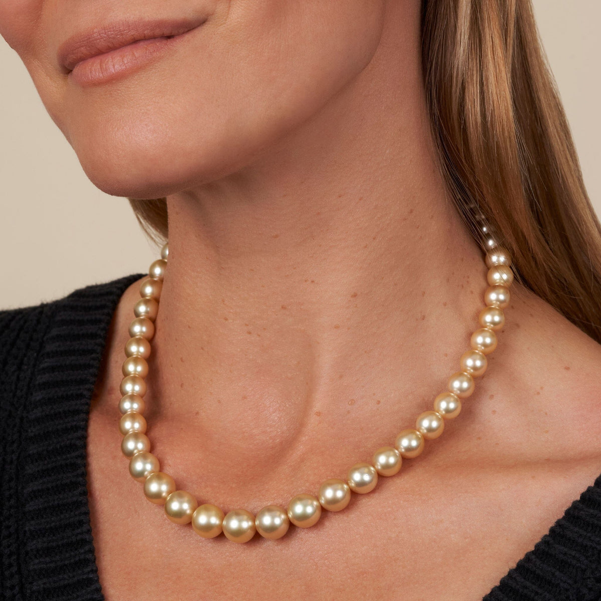 8.1-10.9 mm AA+/AAA Golden South Sea Round Pearl Necklace model 2