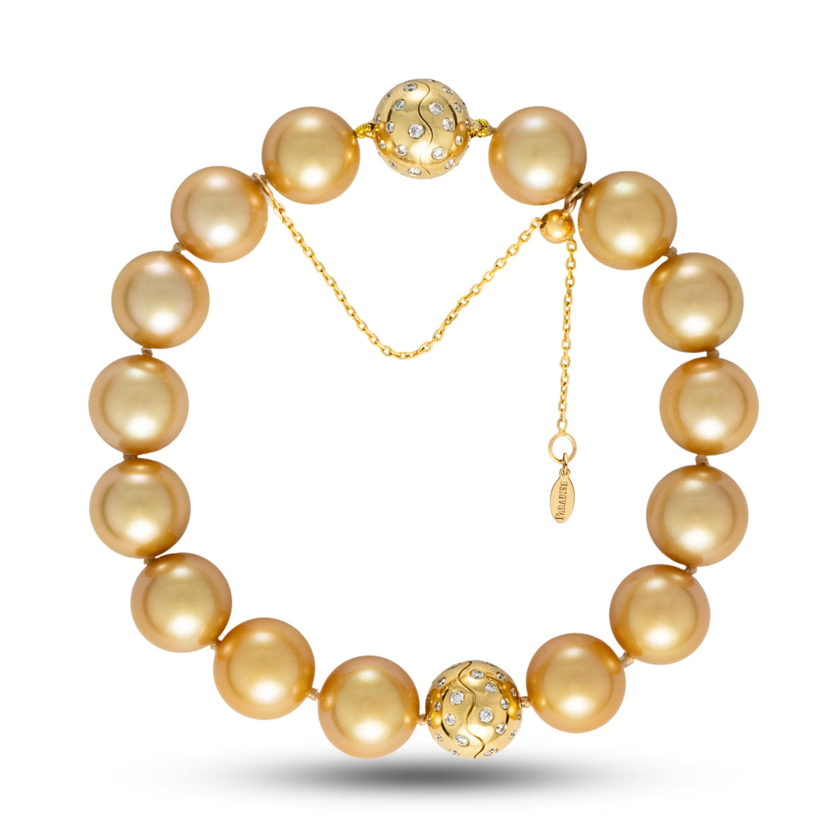 11.0-12.0 mm AAA Round Adjustable Golden South Sea Pearl and Diamond Bracelet