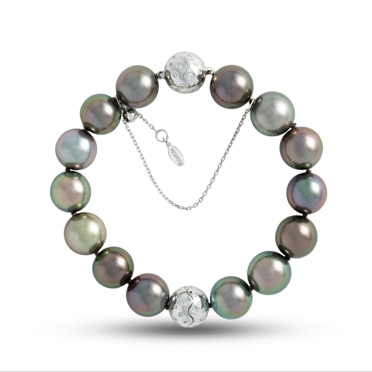 10.0-12.0 mm AAA Multicolor Round Adjustable Tahitian Pearl and Diamond Bracelet