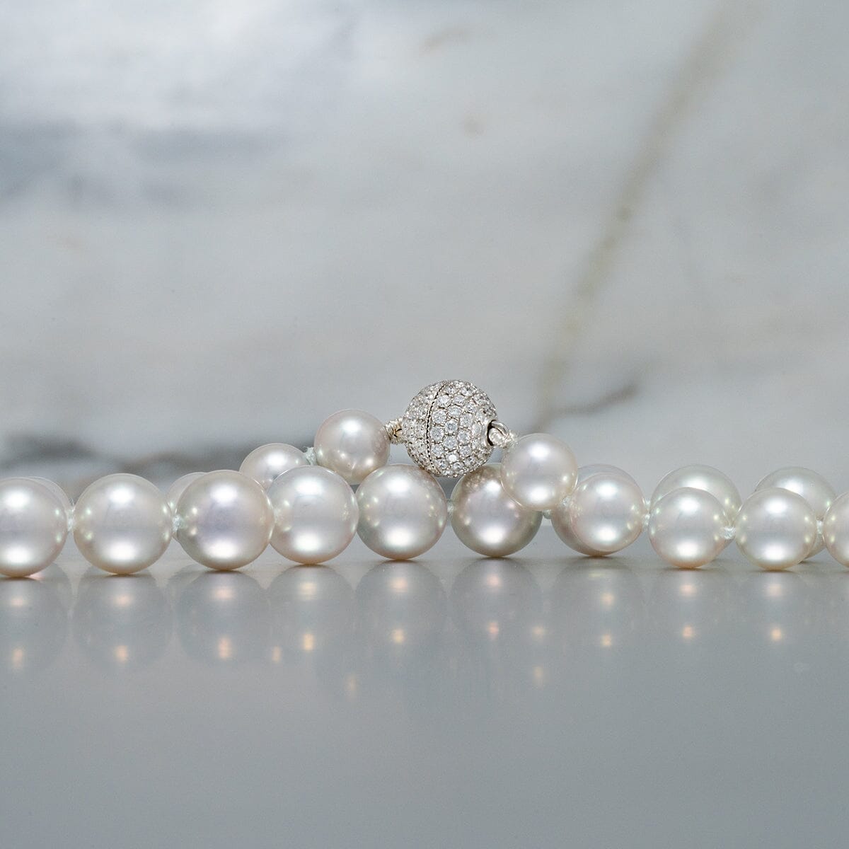 Assael Collection: 7.0-9.0 mm Japanese Blue Akoya Pearl Necklace with Diamond Ball Clasp, 18K White Gold