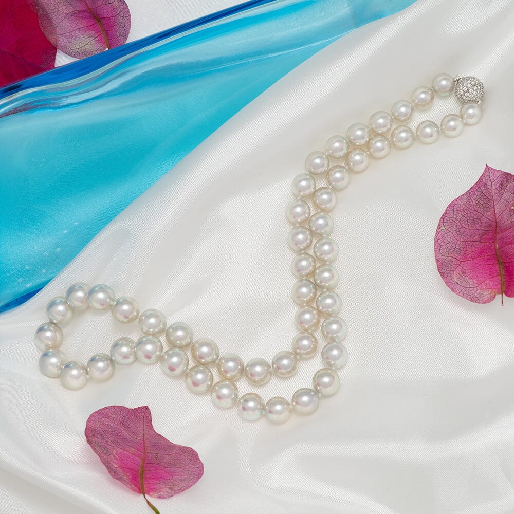 Assael Collection: 7.0-9.0 mm Japanese Blue Akoya Pearl Necklace with Diamond Ball Clasp, 18K White Gold