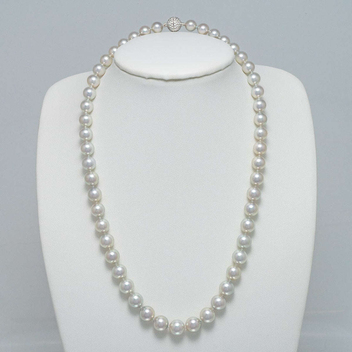 Assael Collection: 7.0-9.0 mm Japanese Blue Akoya Pearl Necklace with Diamond Ball Clasp, 18K White Gold