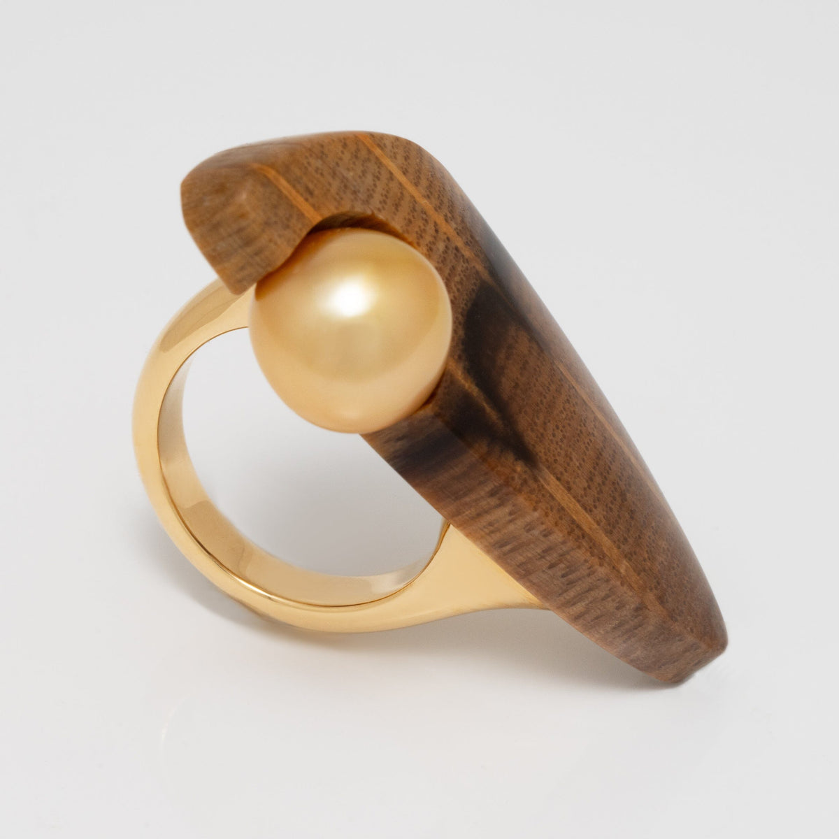 Assael Collection: 11.7 x 10.7 mm Golden South Sea Pearl and Petrified Wood Ring