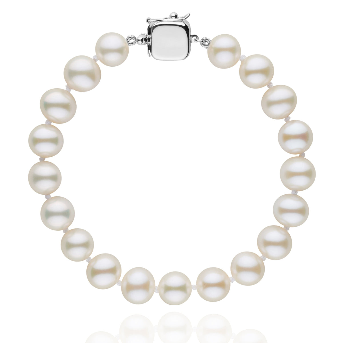 Personalized 8.5-9.0 mm AAA White Freshwater Pearl Square Clasp Bracelet