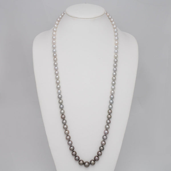 8.0–13.0 mm round white South Sea and Tahitian ombré pearl necklace on bust