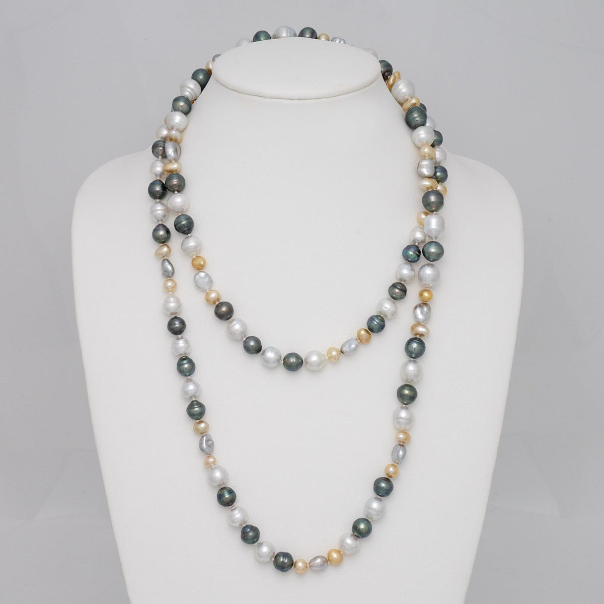 7.0–13.1 mm South Sea and Tahitian baroque & keshi pearl necklace on bust