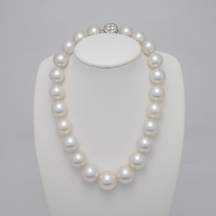 16.0–20.0 mm round South Sea pearl and diamond necklace on bust