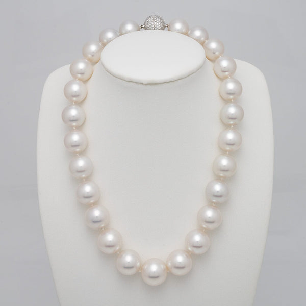 15.0–18.1 mm round South Sea pearl and diamond necklace on bust