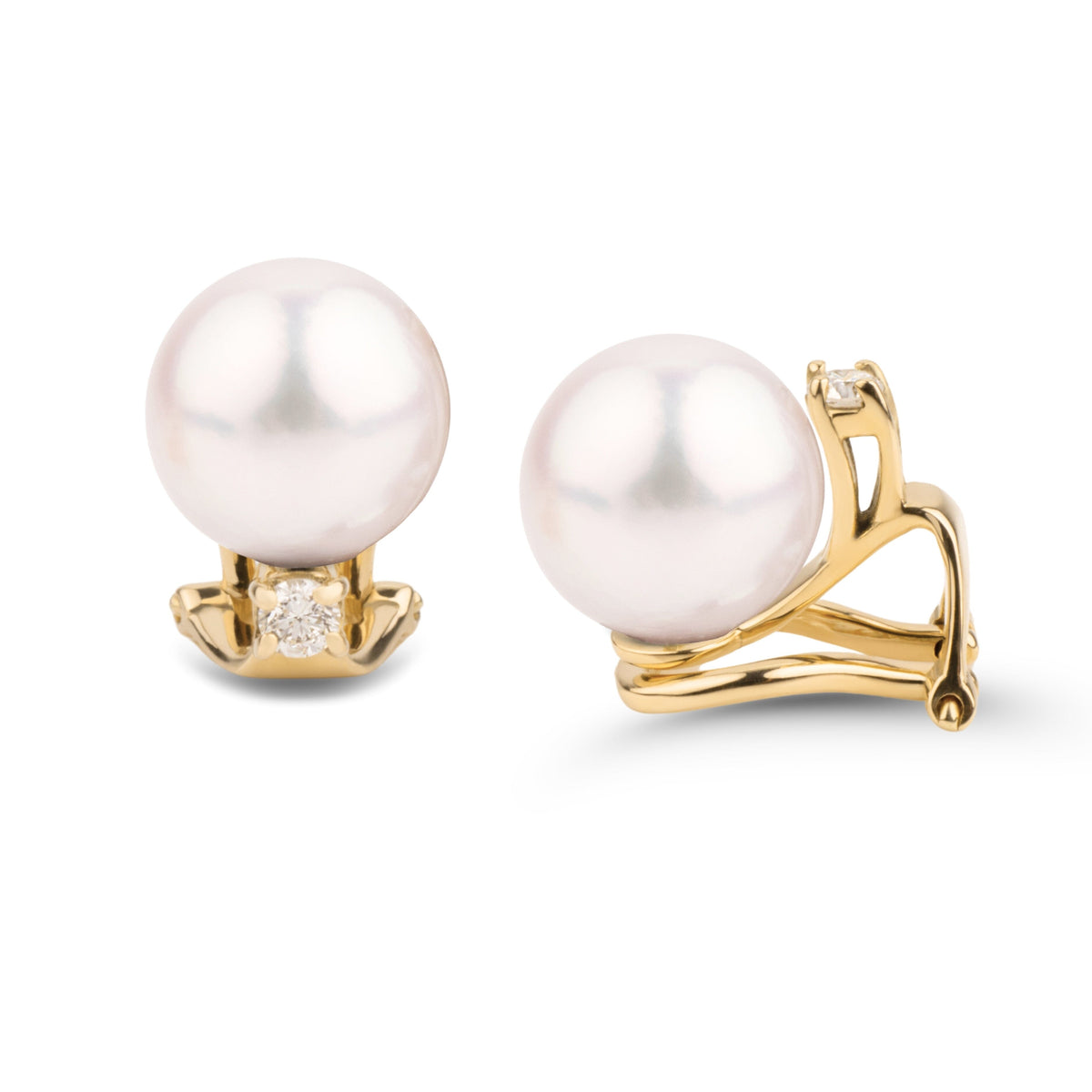 Starlight Clip Collection 8.0-8.5 mm White Akoya Pearl & Diamond Earrings