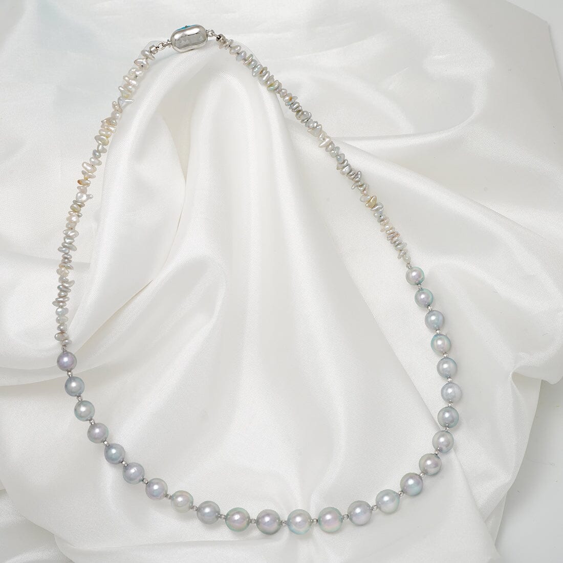 T-25: 7.5-8 mm Near Round Blue Akoya and Keshi Pearl Necklace, 17", 18k & SS – $700, view 2