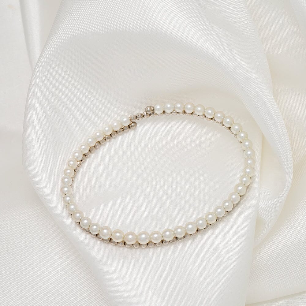 T-44: (Hisano's Bracelet) 3.5-4.0 mm Akoya Pearl Stretch Bangle, Platinum & 18K Yellow Gold - $1350