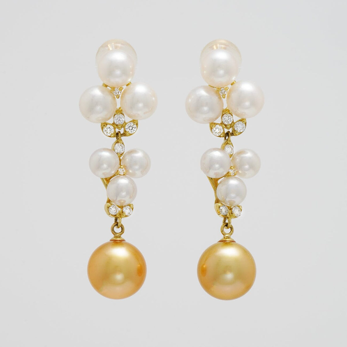 T-9: 3.5-7.5 mm Akoya & Gold South Sea Pearl and Diamond Earrings, view 2